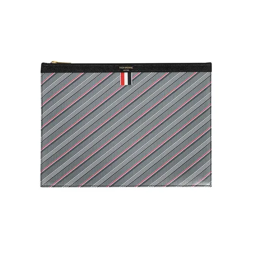Striped Logo Briefcase with Leather Inserts - Thom Browne - Modalova