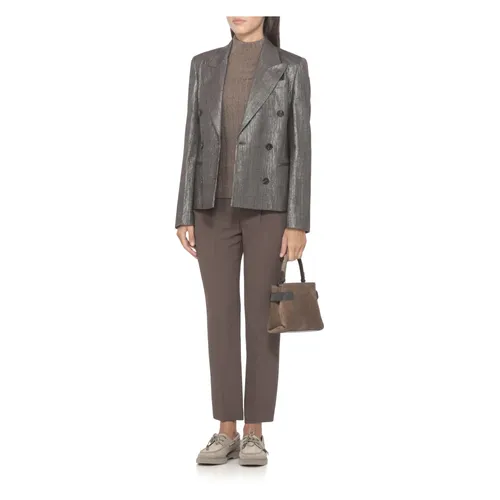 Brown Lurex Blazer Peak Lapel Jacket - Brunello Cucinelli - Modalova