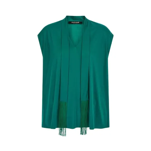 Green Top With Fringed Lavallière - Roberto Cavalli - Modalova