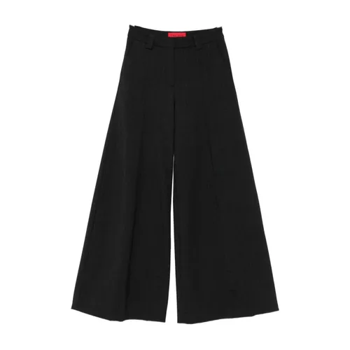 Wide-Leg Black Wool Blend Trousers - TheLatest - Modalova