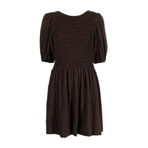 Abito Mini Smock Marrone - Ganni - Modalova