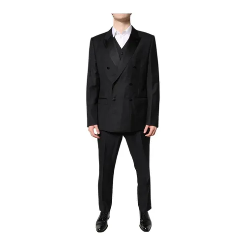 Black Double Breasted 3 Piece Suit - Dolce & Gabbana - Modalova