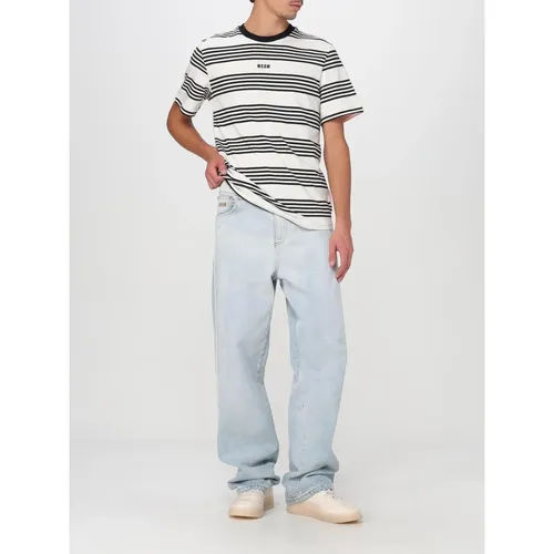 Striped Crew Neck Short Sleeve Tee - Msgm - Modalova
