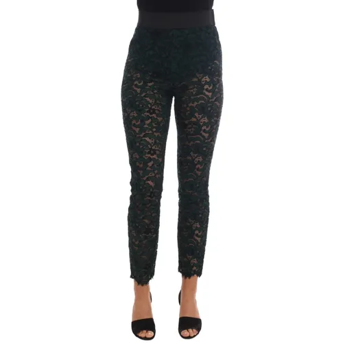 Green Floral Lace Leggings Pants - Dolce & Gabbana - Modalova