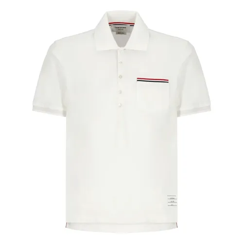 White Polo Shirt with Tricolor Detail - Thom Browne - Modalova