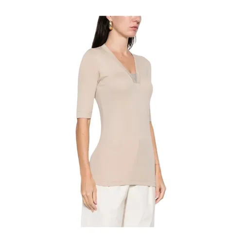 V-neck Short Sleeve Knit - Brunello Cucinelli - Modalova