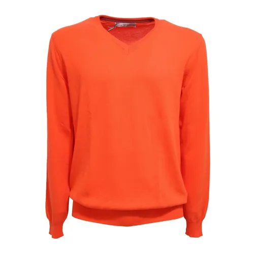 Basic V-Neck Grey Cotton Sweater - Daniele Alessandrini - Modalova
