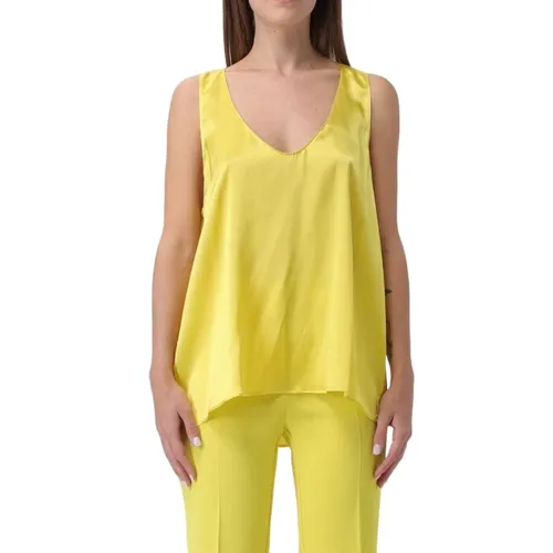 Yellow Sleeveless Top with Satin Finish - Pinko - Modalova