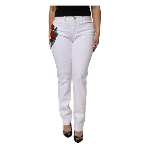 White Floral Sequined Girly Denim Jeans - Dolce & Gabbana - Modalova