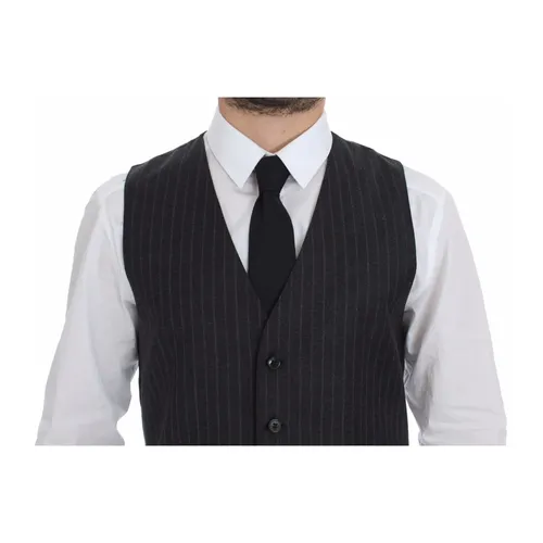 Gray Striped Formal Wool Vest - Dolce & Gabbana - Modalova