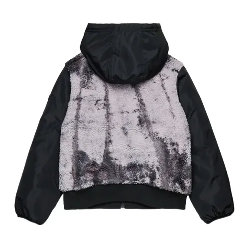 Black Front Zip Hooded Bomber Jacket - Diesel - Modalova