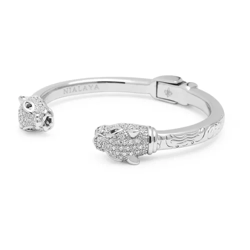 Silver CZ Panther Bangle - Nialaya - Modalova