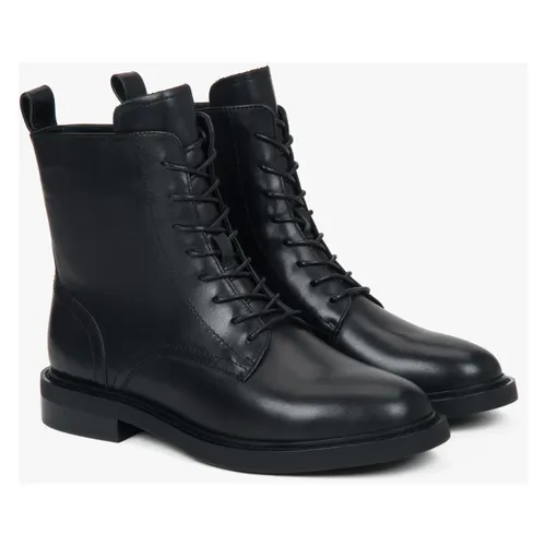 Low Leather Ankle Boots with Decorative Lacing - Estro - Modalova
