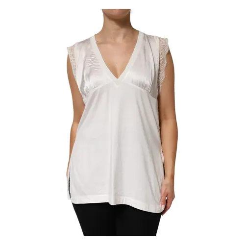 White Lace Trim Sleeveless V-Neck Top - Pinko - Modalova