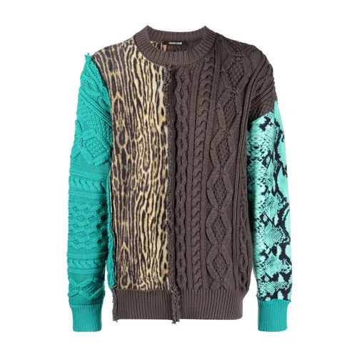 Multicolour Cable Knit Crew Neck Jumper - Roberto Cavalli - Modalova