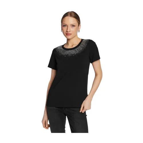 Short Sleeve Black T-Shirt with Rhinestones - Liu Jo - Modalova