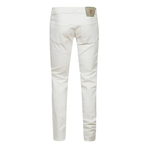 Solid White Cotton Denim Jeans - Hand Picked - Modalova