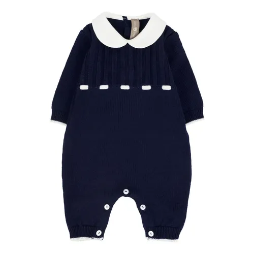 Blue Wool Jumpsuit with Peter Pan Collar - Little Bear - Modalova