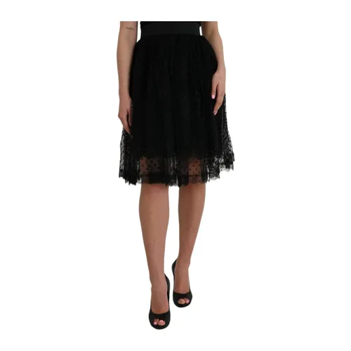 Black Polka Dot A-Line Skirt - Dolce & Gabbana - Modalova