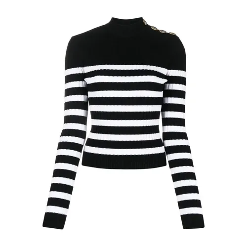 Btn striped knit pullover - Balmain - Modalova
