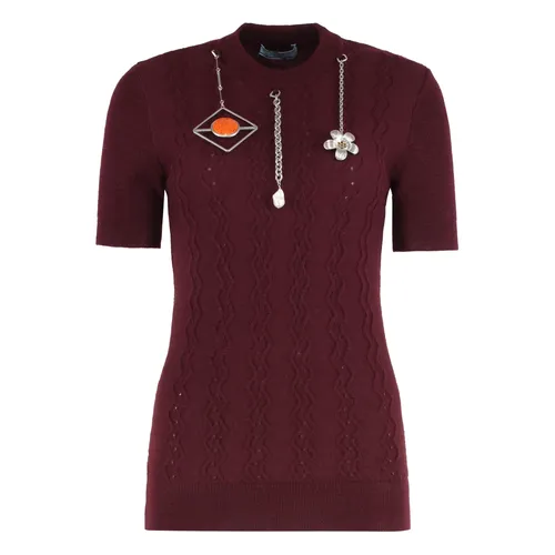 Short-sleeved wool sweater with pendants - Prada - Modalova