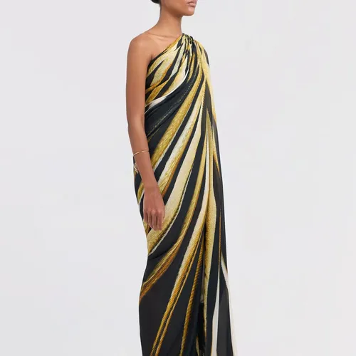 Gold Print One-shoulder Caftan Dress - Roberto Cavalli - Modalova