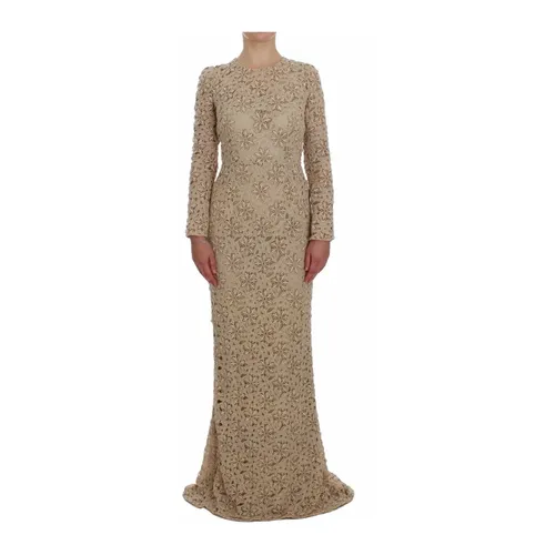 Beige Floral Lace Sheath Maxi Dress - Dolce & Gabbana - Modalova