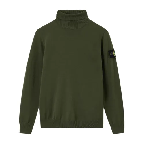 Turtleneck Wool Sweater with Logo Patch - Stone Island - Modalova
