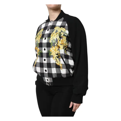 Black White Check Floral Button Down Jacket - Dolce & Gabbana - Modalova