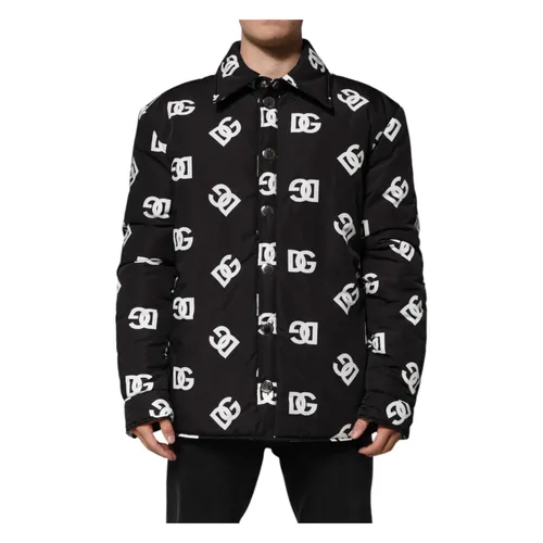 Black Monogram Nylon Windbreaker Jacket - Dolce & Gabbana - Modalova