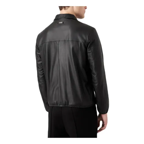 Zipped Leather Jacket - Emporio Armani - Modalova