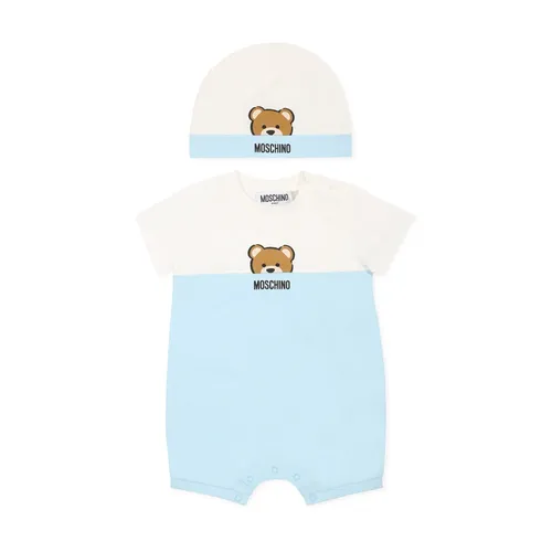 Light Blue Romper Set with Teddy Bear - Moschino - Modalova