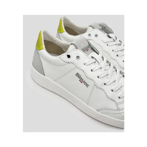 White Leather Sneaker with Lime Heel - Blauer - Modalova