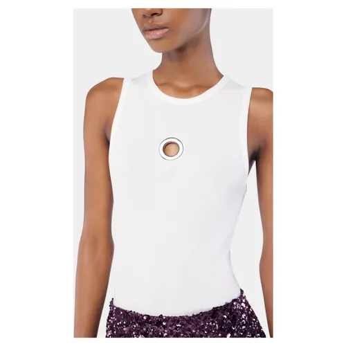 White Cotton Tank Top with Eyelet Detail - Rabanne - Modalova