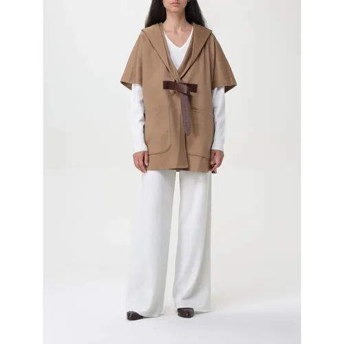 Camel Wool Cape with Leather Belt - Max Mara - Modalova