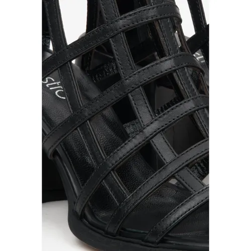 Black Block Heel Gladiator Sandals - Estro - Modalova