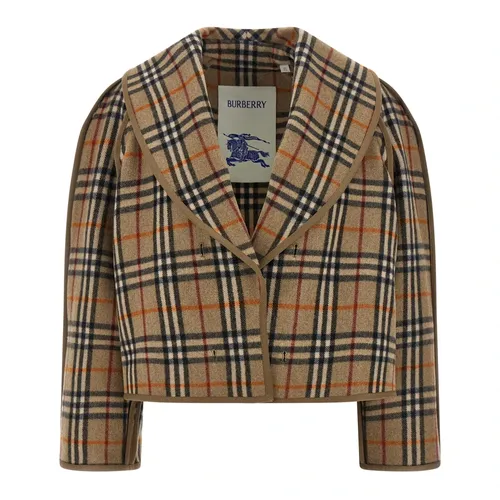 Cropped Cotton Jacket with Check Warmer - Burberry - Modalova
