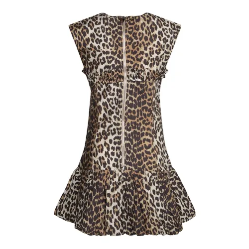 Leopard Print Cotton Mini Dress - Ganni - Modalova