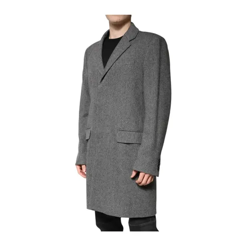 Gray Wool Trench Coat with Peak Lapel - Dolce & Gabbana - Modalova