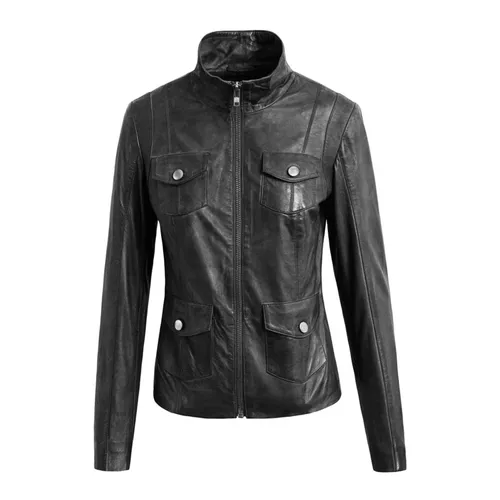 Biker Leather Jacket with High Collar - Btfcph - Modalova