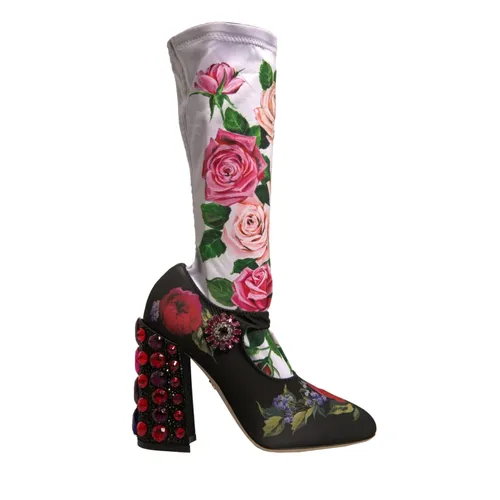 Black Floral Crystal Boots - Dolce & Gabbana - Modalova