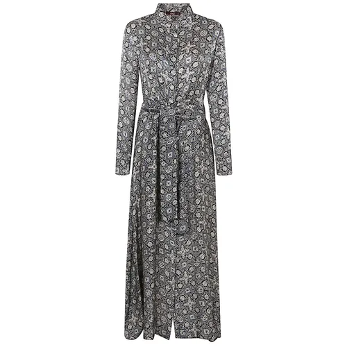 Blue Button-Up Dress with Belt - Obidi - Modalova