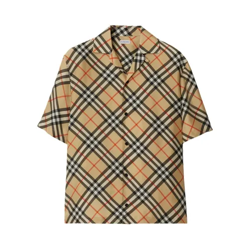 Check Pattern Silk Camp Collar Shirt - Burberry - Modalova