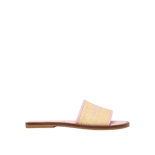 Pink Raffia Slides Leather Sole - Dolce & Gabbana - Modalova