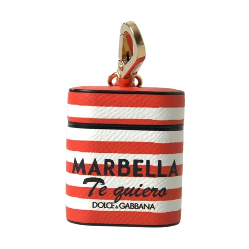 Chic Orange Striped Leather Airpods Case - Dolce & Gabbana - Modalova