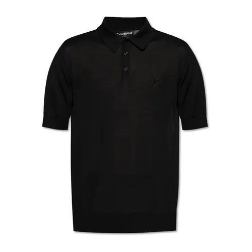 Polo de seda con logo bordado - Dolce & Gabbana - Modalova