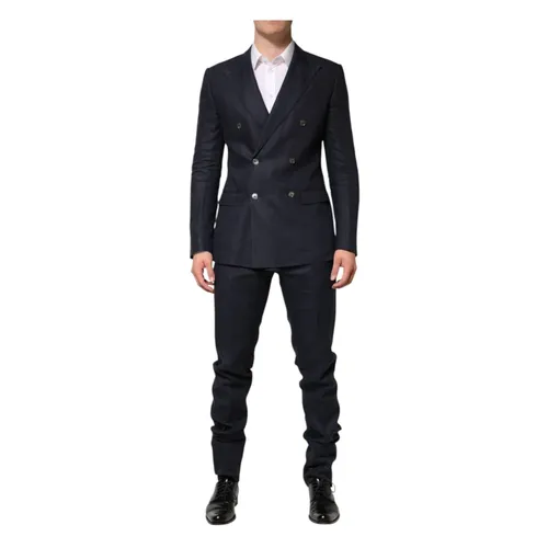Dark Blue Double Breasted Linen Suit - Dolce & Gabbana - Modalova