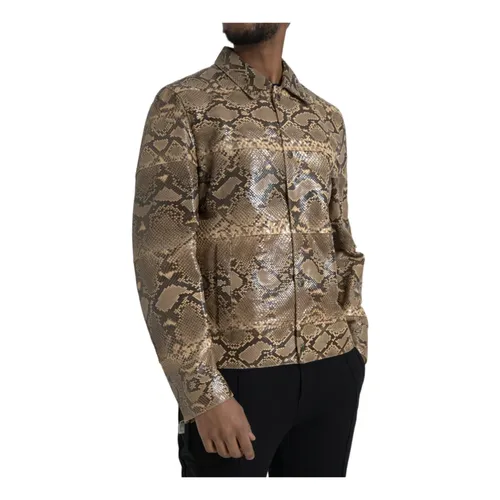 Python Leather Biker Jacket Beige - Dolce & Gabbana - Modalova