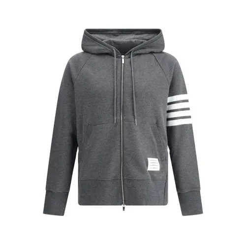 Cotton Zip Hoodie with Logo Patch - Thom Browne - Modalova