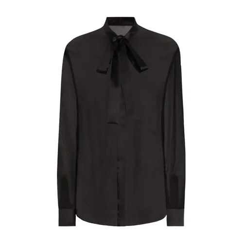 Black Silk Shirt with Bow - Dolce & Gabbana - Modalova